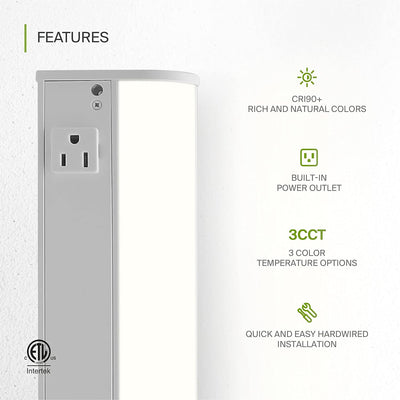 ASD LED Under Cabinet Bullnose Lighting with 1 Power Outlet, 24in 12W - White