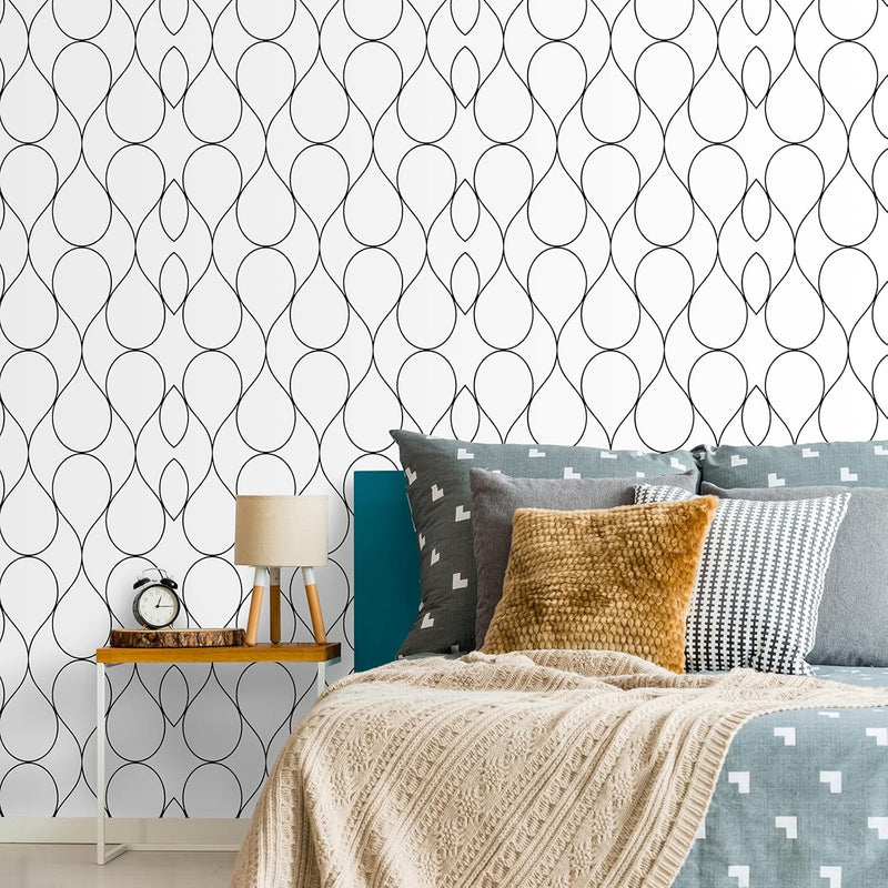 Black & White Curved Geometric Peel and Stick Wallpaper (24"x472"), Removable