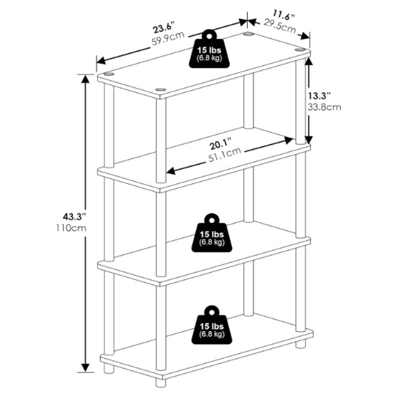Furinno Turn-N-Tube 4-Tier Multipurpose Shelf Display Rack, White/White