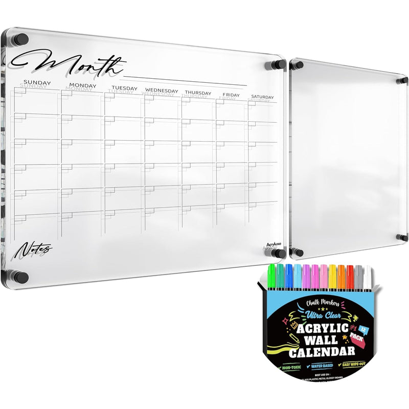 Guardmate Dry & Erase Acrylic Calendar 18"x14" & NOTES 14"x10" for Wall | Large