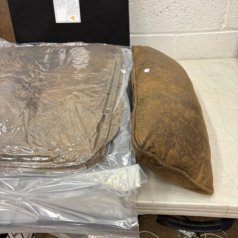 VINGLI Modern Accent Chair Brown Rubber Wood Frame & Lumbar Pillow - Brown