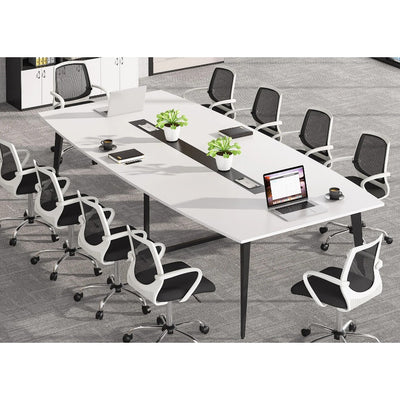 Tribesigns 8FT Conference Table, Modern Boat Shaped Meeting Table White & Black