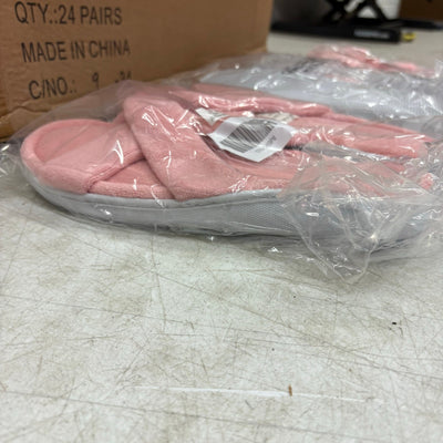 LOT-OF-24 Criss Cross Slippers MEDIUM, Memory Foam, Rubber Bottom - Pink / White