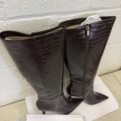 The Drop Women's Tall Heeled Boots, Chocolate Brown Crocodile, Size 11