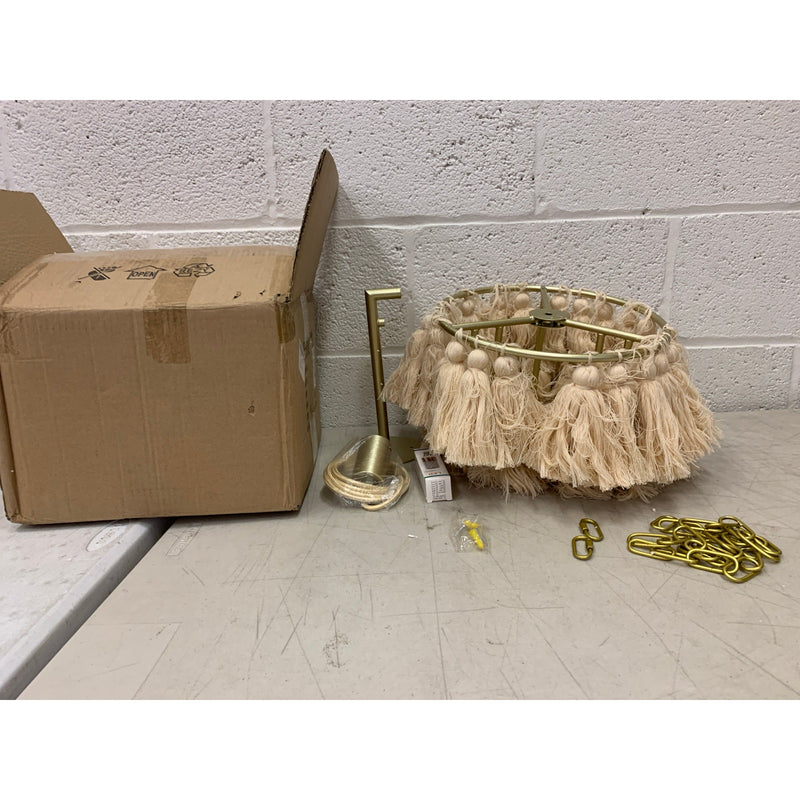 3 Tiered Lamp Shade Salmon Pink Frays With Gold Chain. 1 Light, 12" x 9"