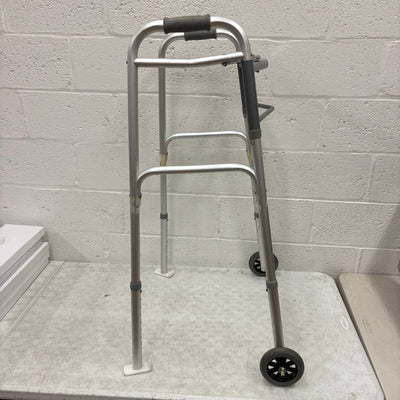 Trigger Release Folding Walker, 2 Wheels, Height Adjustable, Hand Grips - Gray