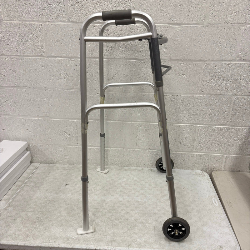 Trigger Release Folding Walker, 2 Wheels, Height Adjustable, Hand Grips - Gray