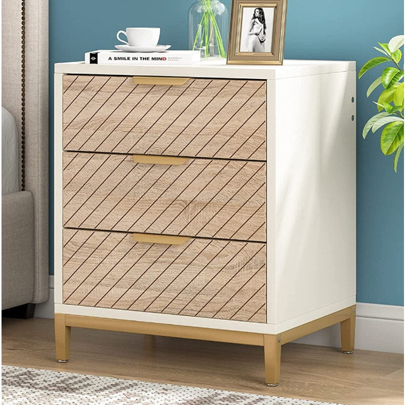 Tribesigns 3-Drawer Nightstand Bedside End Table for Bedroom - White & Tan