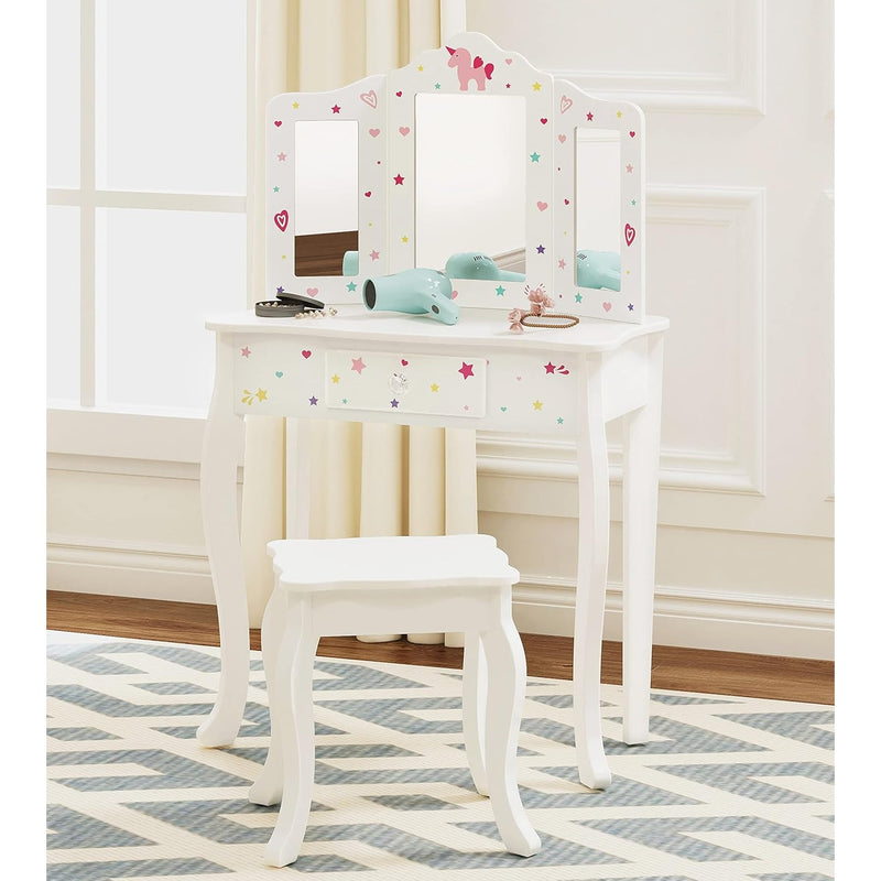 UTEX Pretend Play Kids Vanity Table & Chair Vanity Set w Mirror 39" x 24" x 12"