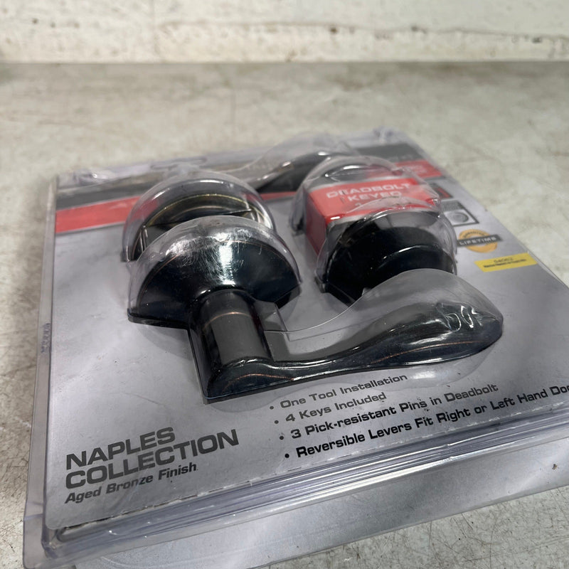 Defiant Naples Keyed Entry Lever Deadbolt Combo Pack, Aged Bronze Finish, READ
