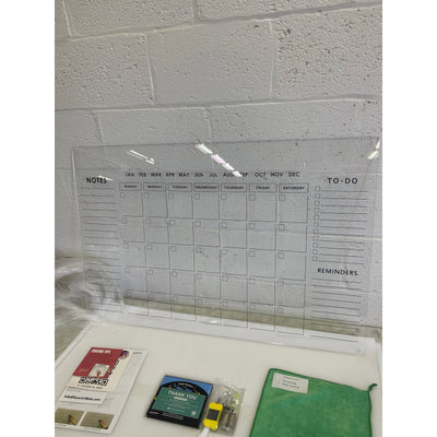 Month / Year Calendar Glass Dry-Erase Board 40" x 26" Wall-Mount with Markers
