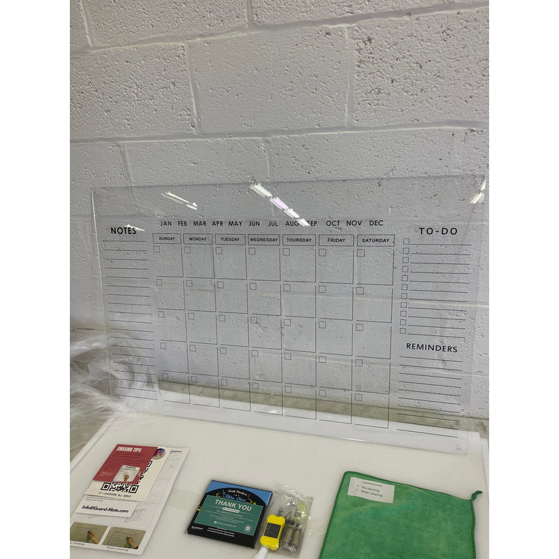 Month / Year Calendar Glass Dry-Erase Board 40" x 26" Wall-Mount with Markers