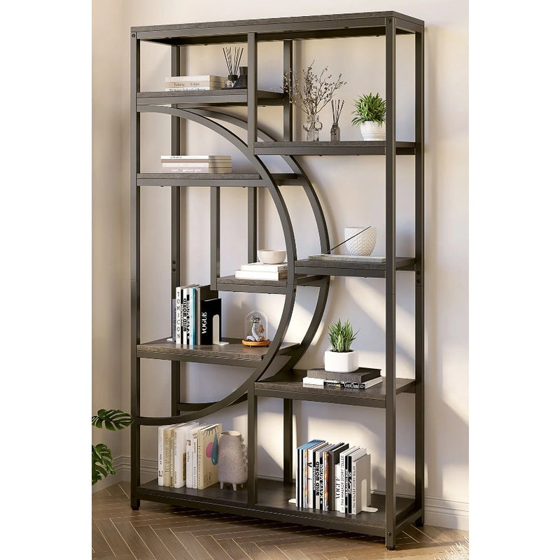 Tribesigns Freestanding Bookshelf 69" Etagere Bookcase, 9 Shelves, Grey / Black