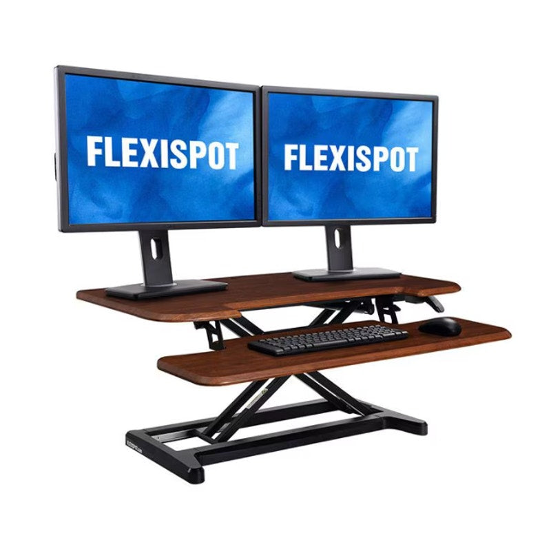 FLEXISPOT 35" Desk Converter Adjustable Sit-Stand w Keyboard Tray Mahogany M7MN