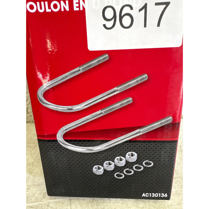 2-PACK AutoCraft Round U Bolt, 1/2" x 3-1/8" x 8, 4 Hex Nuts, 4 Lock Washers