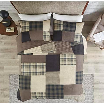 Reversible Quilt Set King/Cal King, Plaid Tan 3-Piece Woolrich Winter Hills