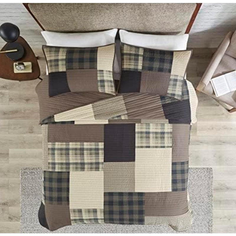 Reversible Quilt Set King/Cal King, Plaid Tan 3-Piece Woolrich Winter Hills
