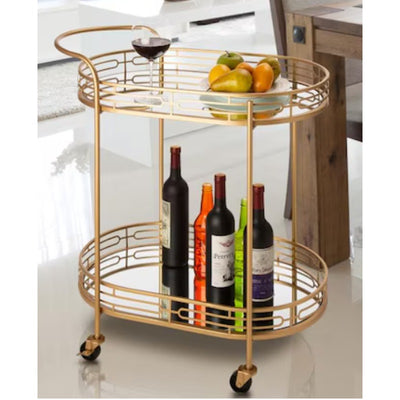 Glitzhome Rolling Kitchen Cart, Gold Metal Base w Glass Top 17" x 27" x 30"