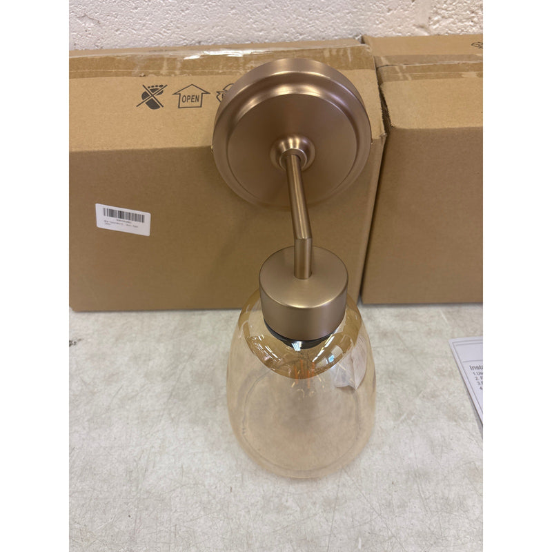 Pack-of-2 Vcozar Glass Wall Lamps, Round Base Modern Amber Wall Sconce