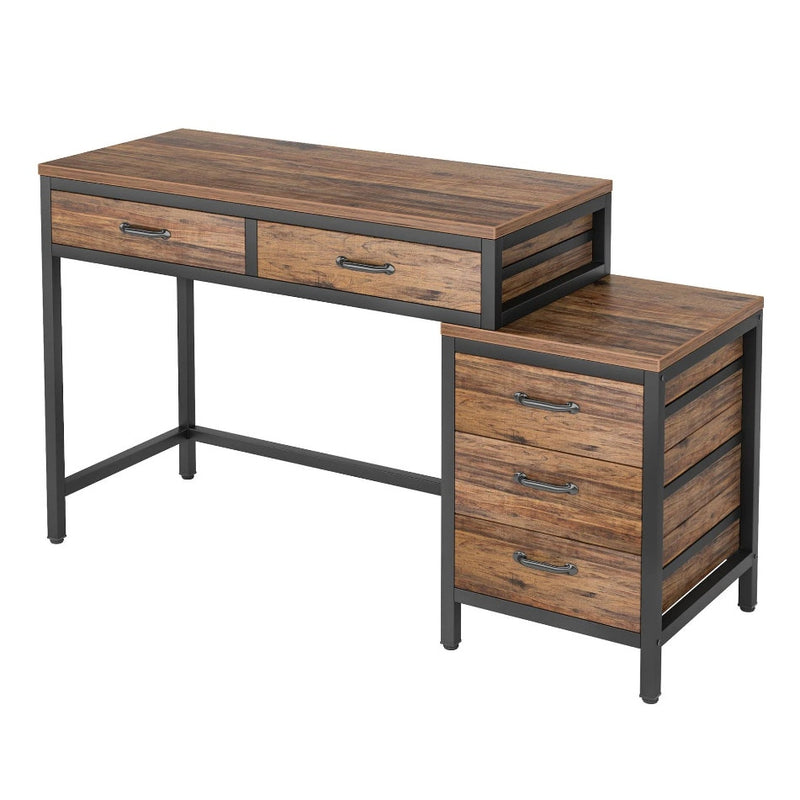 Tribesigns 5-Drawer Computer Desk Writing Table, Reversible Drawer Cabinet Brown
