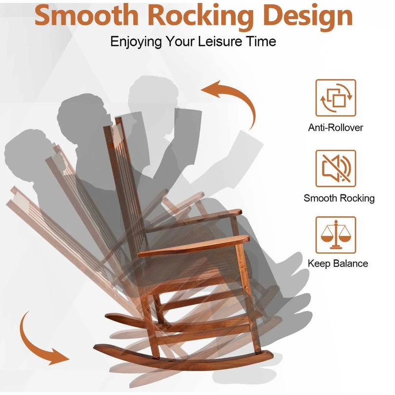 Ktaxon Wooden Rocking Chair with Armrests & High Back for Indoor/Outdoor - Brown