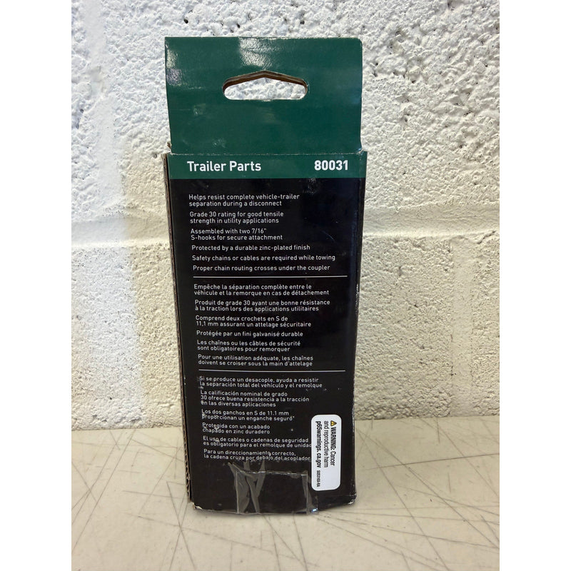 CURT 48" Safety Chain with 2 S-Hooks (5,000 lbs, Clear Zinc, Packaged)