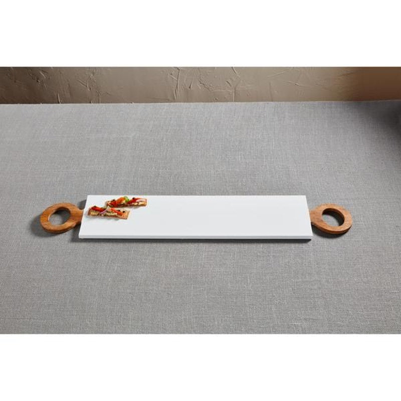 Set-of-4 White Lacquer 40" Charcuterie Boards from Mango Wood, Serving Trays