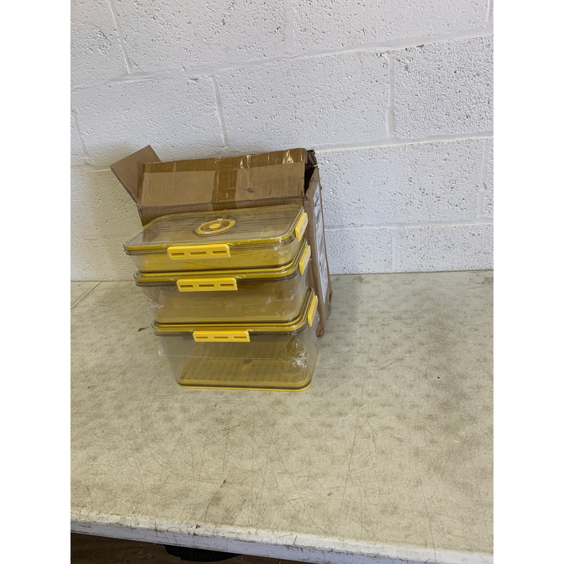 Set-of-3 Fridge Produce Saver Food Storage Bin w Removable Drain Tray, Stackable