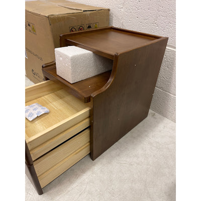 KASLANDI Solid Wood Nightstand with 2 Drawers & 2 Tier Shelf - Brown with Legs