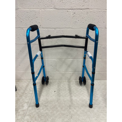22" Wide Mobility Walker with Front Wheels, Height Adjustable - Blue / Black