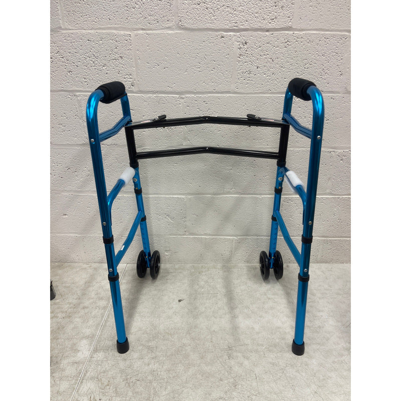 22" Wide Mobility Walker with Front Wheels, Height Adjustable - Blue / Black