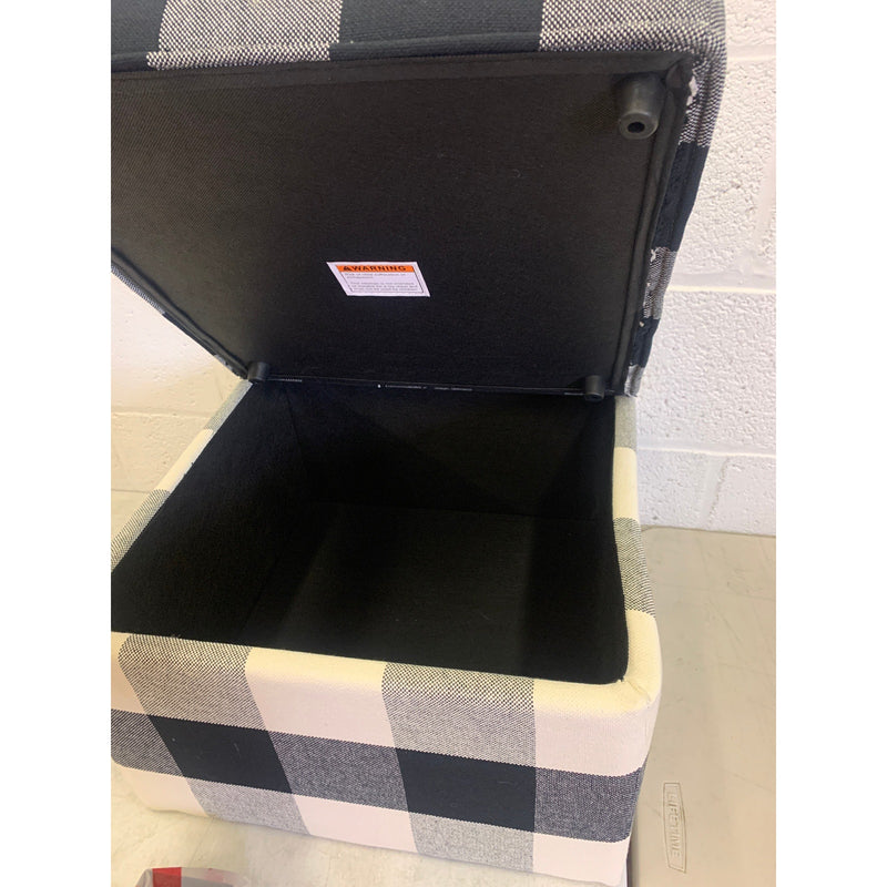 Classic Square Storage Ottoman with Lift Off Lid Checkered Cream, Black, & Gray 17.5"x17.5"x16.5"H