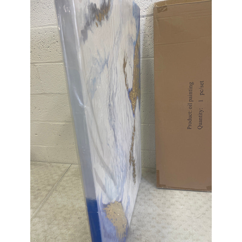 Abstract Blue, White, Gold Wall Hanging Art piece Printed 40" x 28" Wall Decor