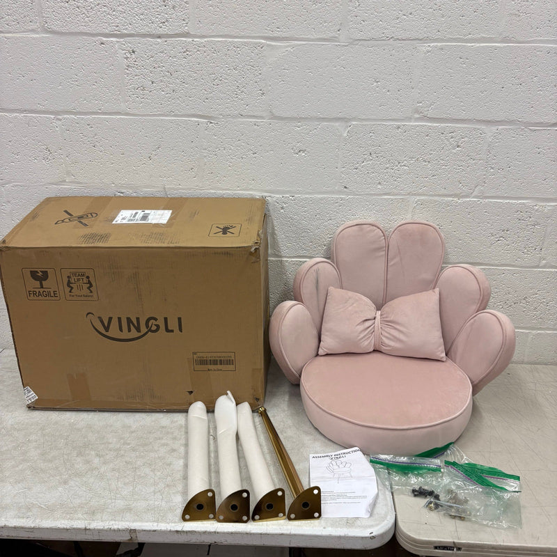 VINGLI Petal Makeup Vanity Chair with Back, Gold Legs & Bow Pillow - Pink