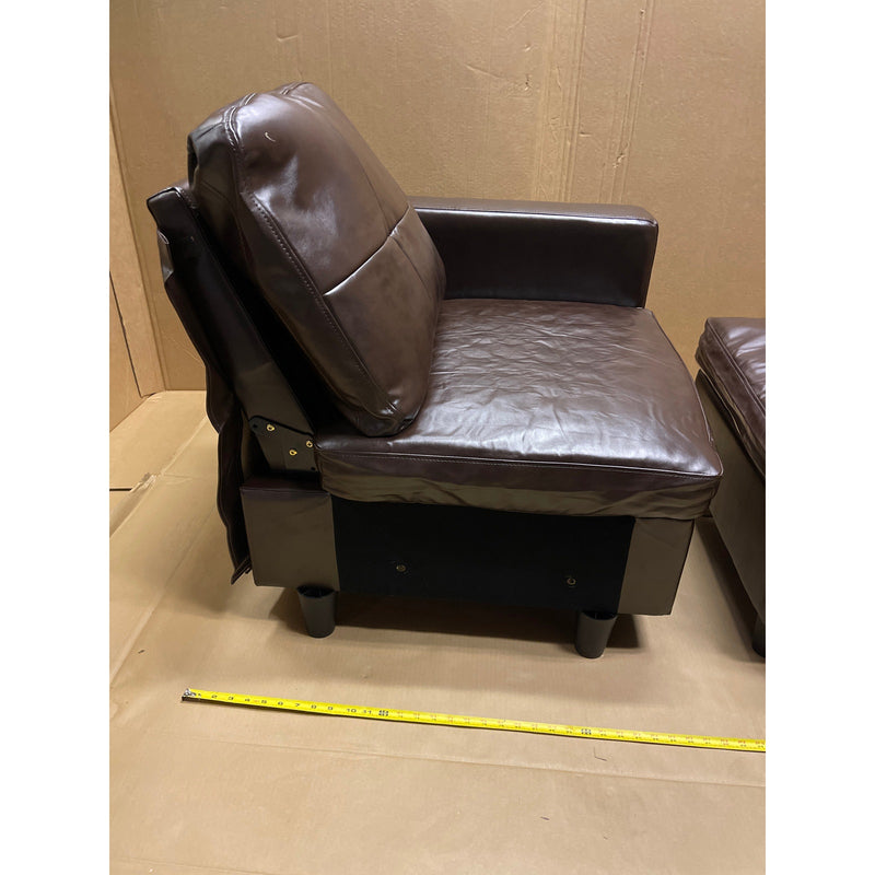 31 x 31 x 26" Leather Chair with Ottoman Footrest, Living Room Furniture, Brown