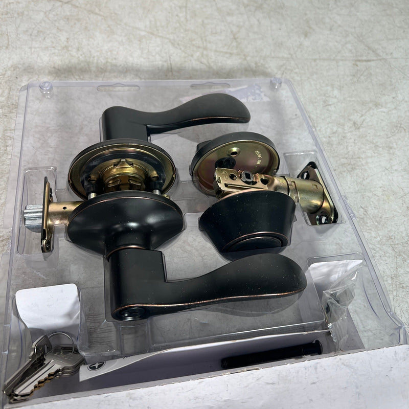 Defiant Naples Keyed Entry Lever Deadbolt Combo Pack, Aged Bronze Finish, READ