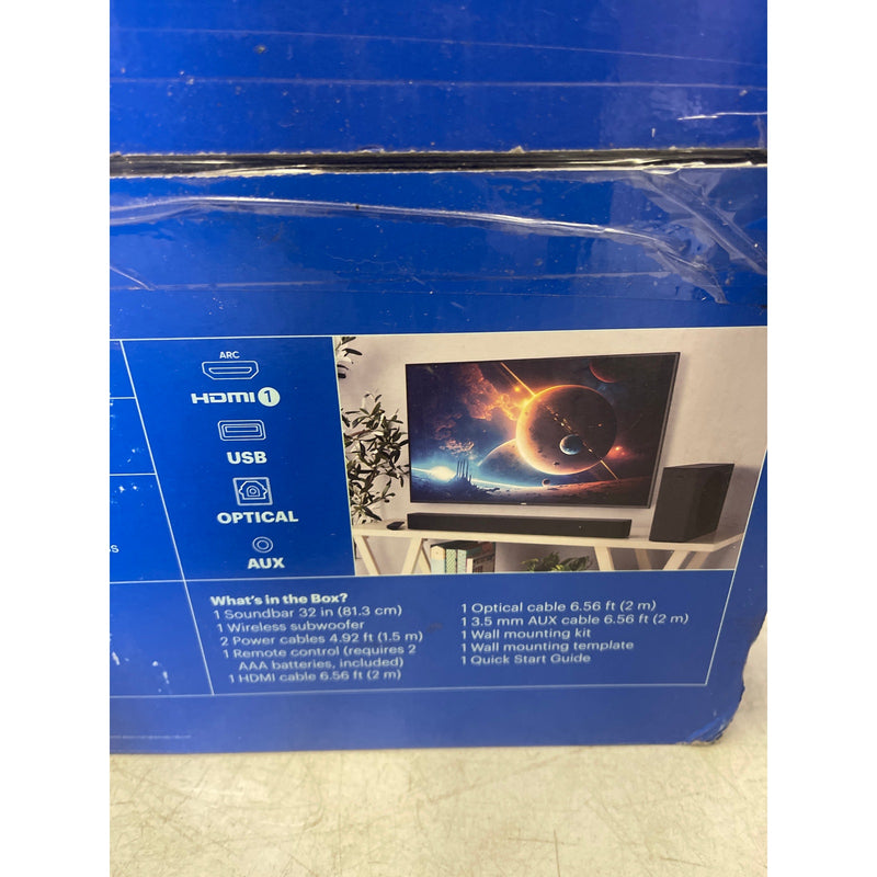 Onn. 32" 2.1 Soundbar w 2 Speakers & Wireless Subwoofer, Bluetooth, 480W, Read