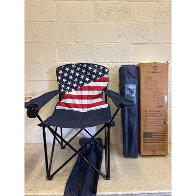 2-Pack Folding Camping Chairs Padded Lawn Chair 350-lbs American Flag Pattern
