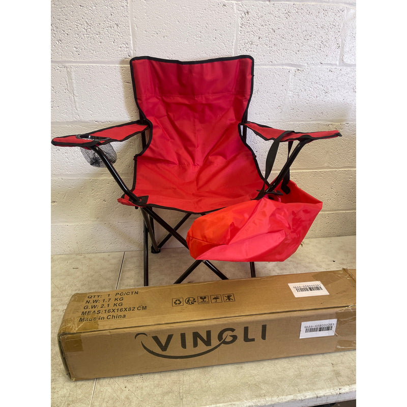 Vingli 31" Portable Folding Camping Chair with Cup Holder & Carrying Bag, Red
