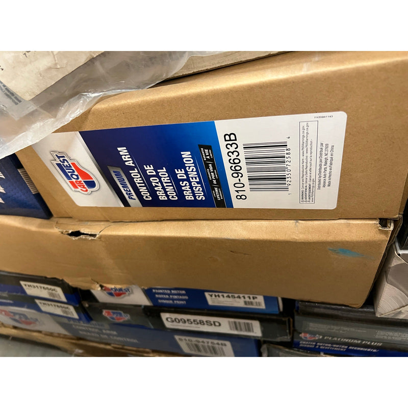 Pallet-of-75+ Pcs Auto Car Parts & Accessories Rotors, Control Arms, Brake Pads