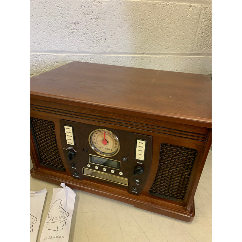 Victrola Aviator 8-in-1 Bluetooth Record Player & Multimedia Center Mahogany