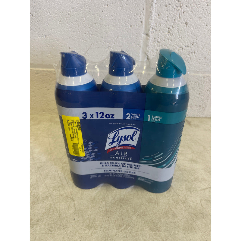 Lysol Air Sanitizer Spray White Linen (2) & Simple Fresh (1) Scent 36 oz 3 Count
