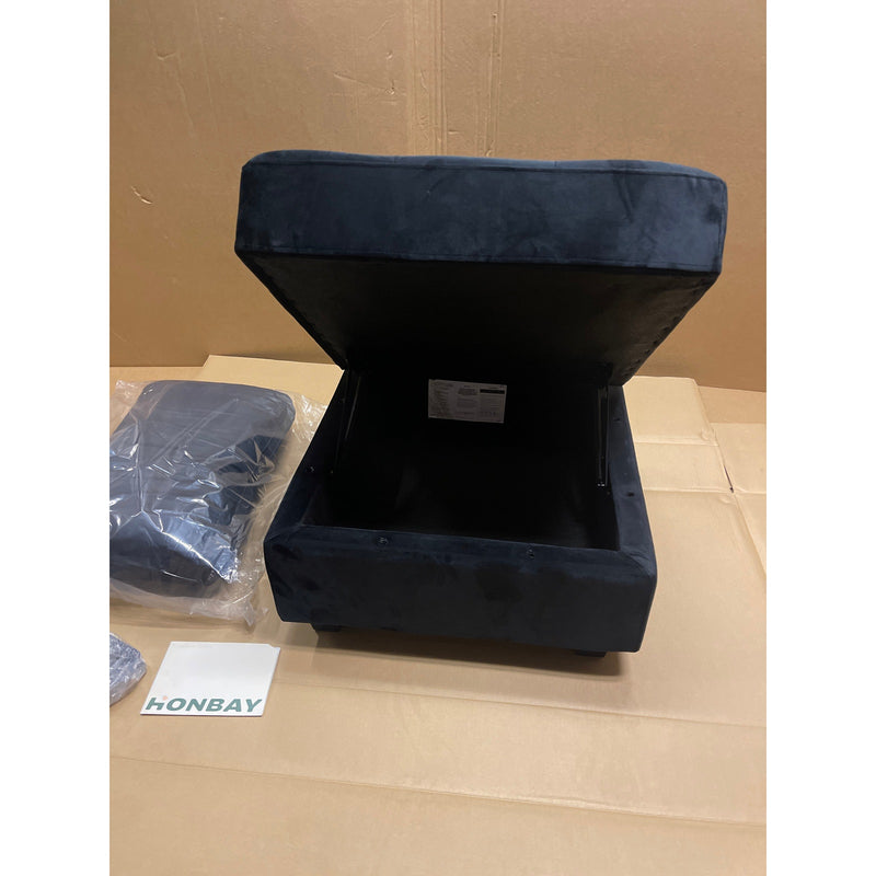 Silla de 66 x 66 x 43 cm con almacenamiento, asiento/otomana de terciopelo suave, para sala de estar, color negro