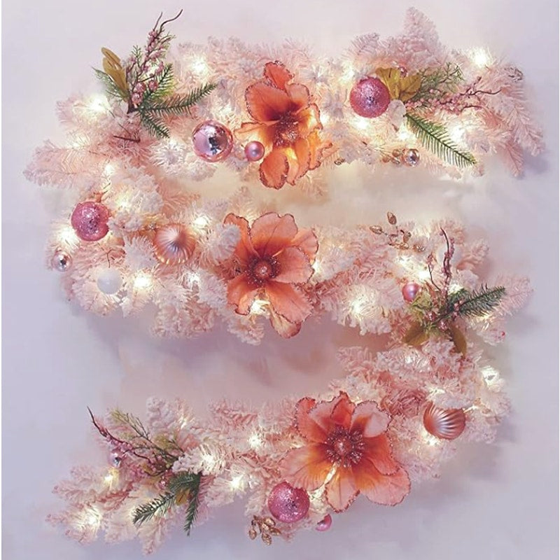 CCINEE 5.9ft Pink Artificial Christmas Garland, Battery Operated w LED lights