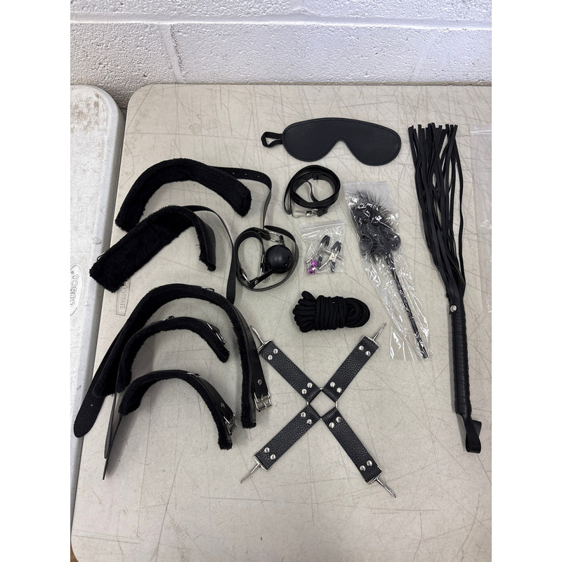 Bondage Kit, Adult BDSM, Whip, Handcuffs, Ball Gag, Nipple Clamps, Blindfold