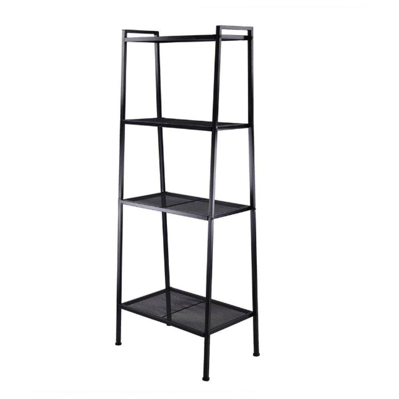 4-Tier Metal Storage Ladder Bookshelf, Durable 24" L X 14" W X 58" H - Black