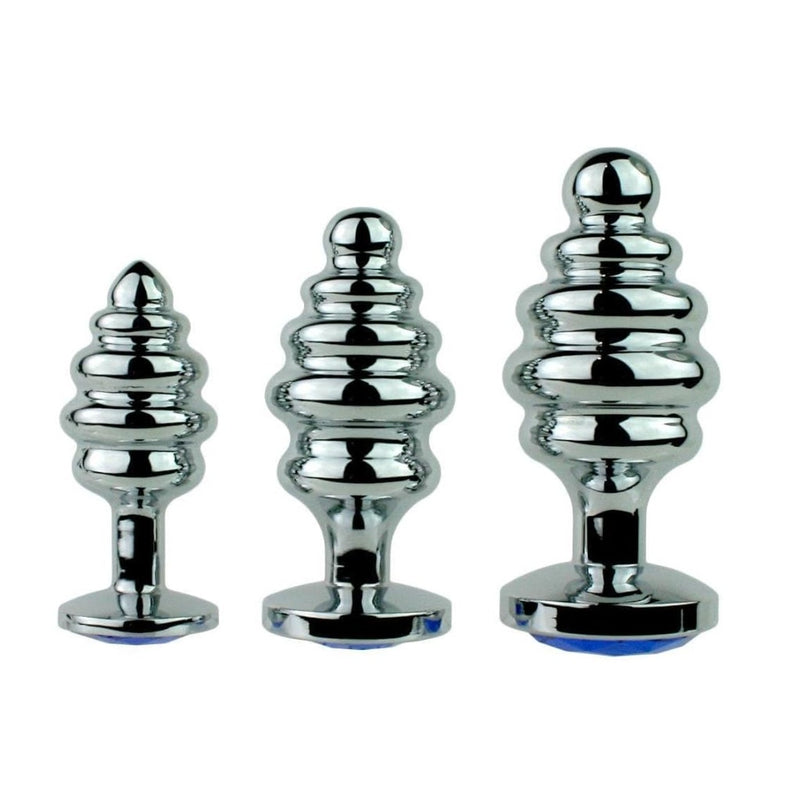 Anal Plug Adult Toys, 3Pcs Anal Butt Plug Set Metal Ribbed with Crystal Diamond
