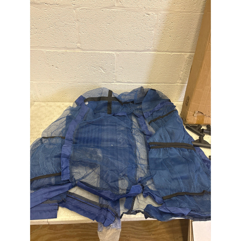 35"x33"x22" Mesh Pool Storage Bin Rolling Cart Organizer, Water Draining - Blue