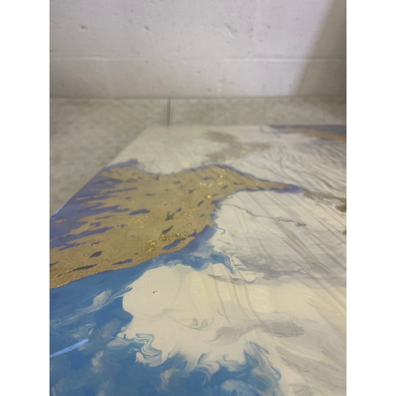 Abstract Blue, White, Gold Wall Hanging Art piece Printed 40" x 28" Wall Decor