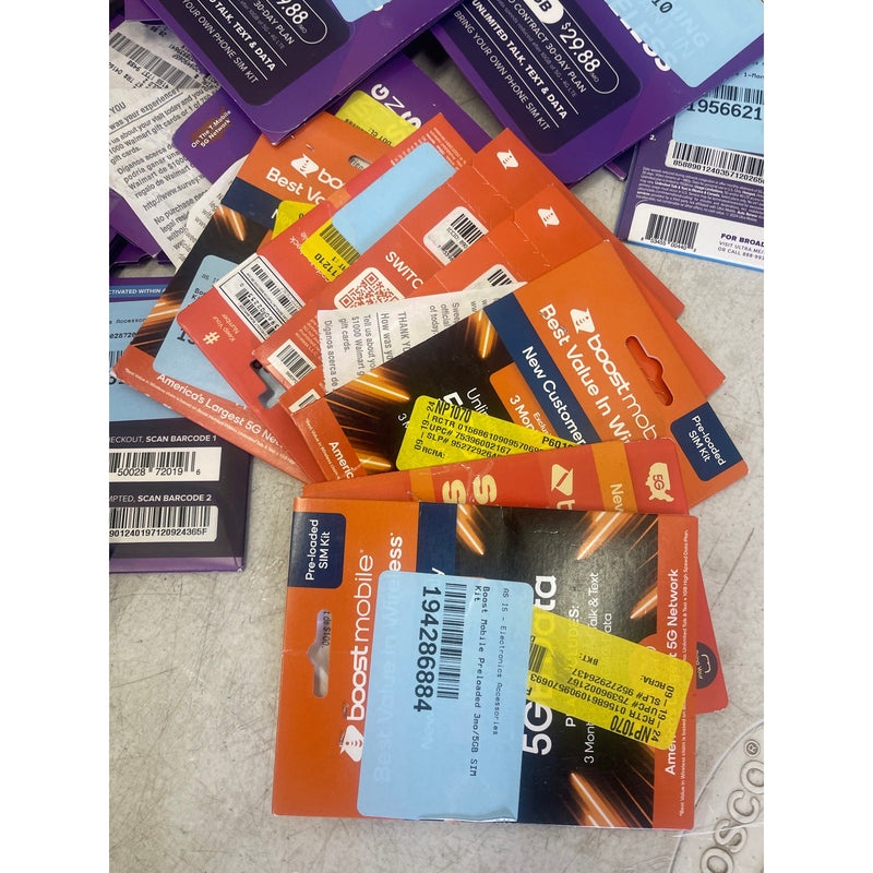 UNVERIFIED LOT OF 87 Mobile SIM Cards - Assortment of Brands & Plans